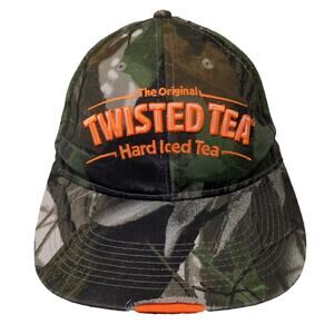 Twisted Tea Baseball Cap Green Orange Camo OS Embroidered Adjustable Strap Hat